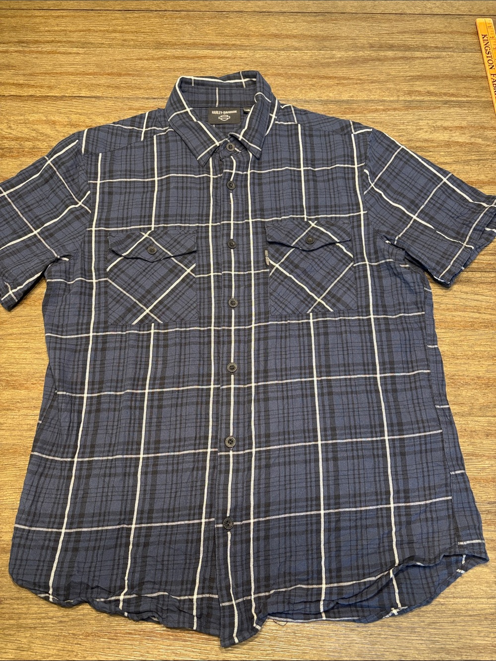 Harley-Davidson Short-Sleeve Navy Plaid Button-Up Shirt